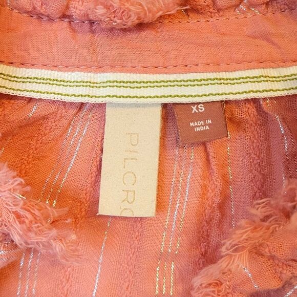 Pilcro Women's Dusty Rose Metallic Stripe Cotton Boho Blouse Size XS - Picture 3 of 6